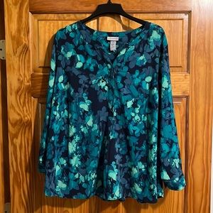 Floral Blue and Green Women's Top